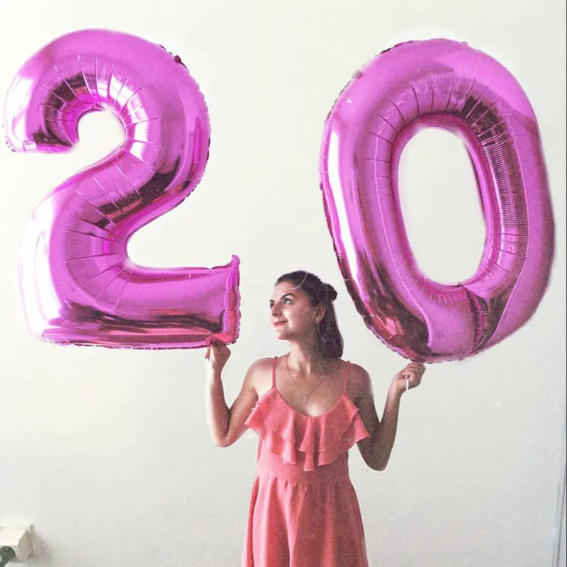 

2pcs 32 40inch Silver Gold Number Foil Balloons Large Digit 20 Helium Baloon Wedding Decorations 20th Birthday Party Supplies