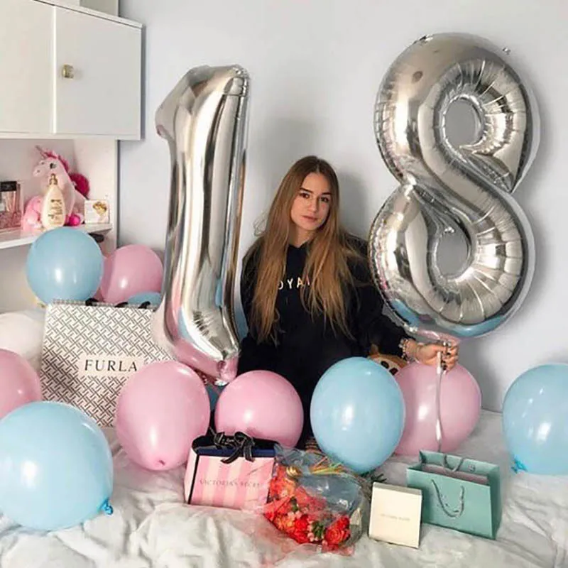 

Happy 18th Birthday Party Balloons Air Helium Silver Number 18 Balloon Figures Pink Blue Latex Balloons Birthday Decorations