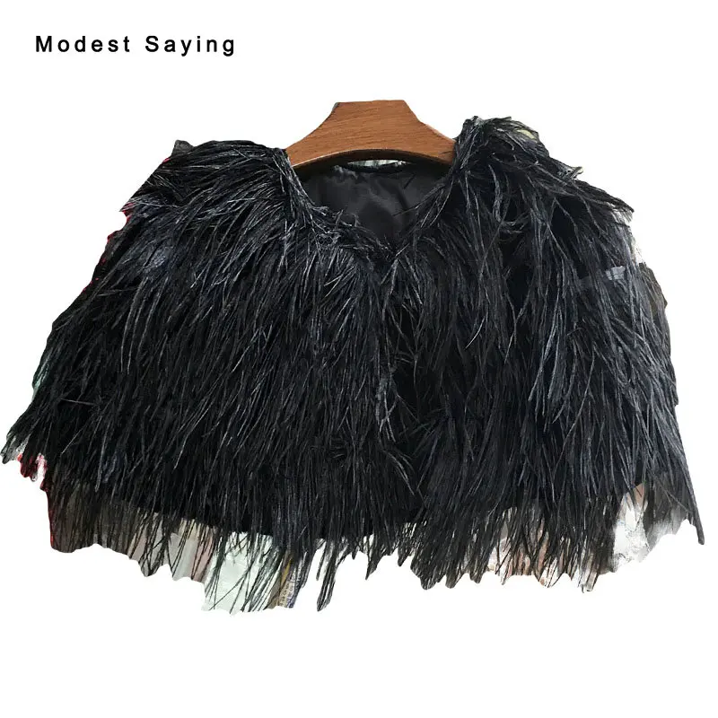 

Luxury Black Ostrich Feather Bridal Jacket 2017 Wedding Fur Boleros for evening dresses para novias Cape Wedding Accessories YB1