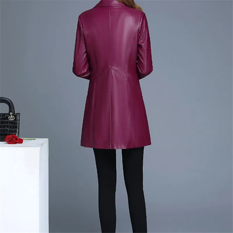 Женская кожаная куртка из искусственной кожи пальто винно Красного цвета Осень