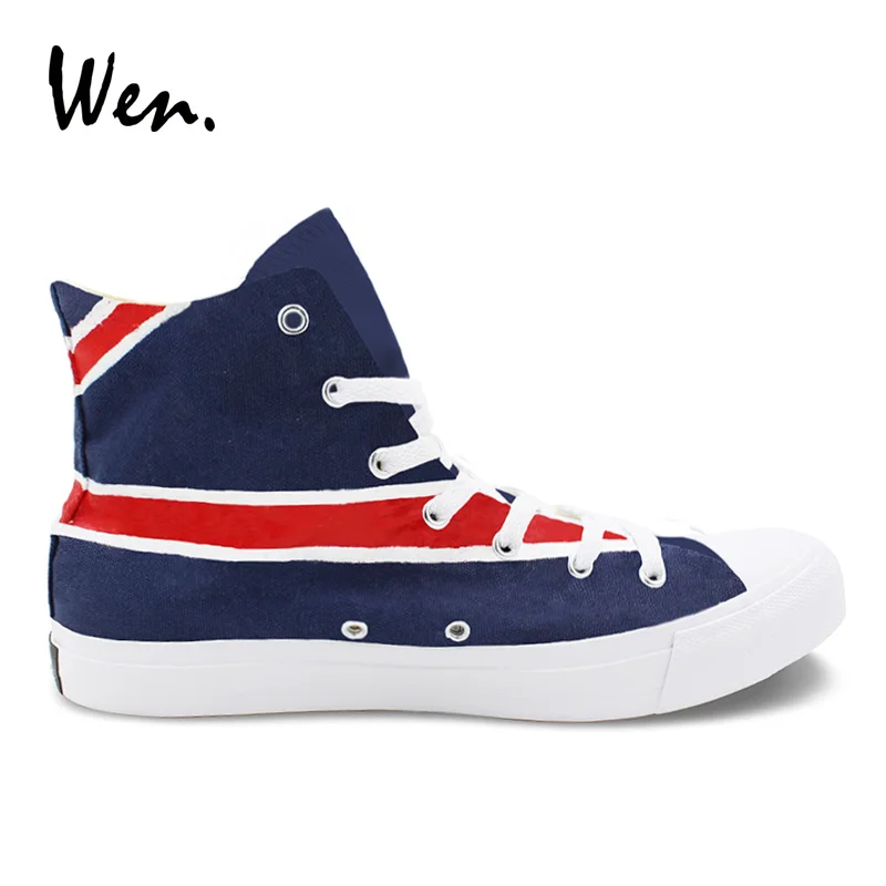 Wen Unisex Design Hand Painted Flag Shoes The Union Jack High Top Blue Canvas Sneaker Adult Boy Girl's Skateboard Footwear | Спорт и