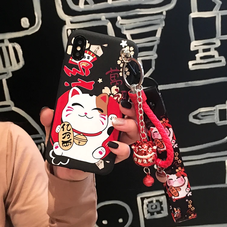 Чехол SAM Note 9 Fortune Cat милый чехол-накладка Lucky для Samsung Galaxy 3/4/5/Note8 Maneki Neko + ремешки |