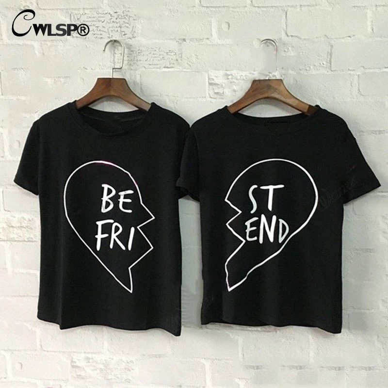 Футболка CWLSP женская с надписью Best Friends Повседневный хлопковый топ сердечком