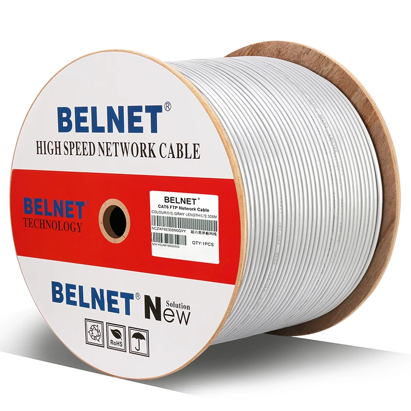 

BELNET Cat6 RJ45 Ethernet сетевой кабель, FTP 23AWG медный 250 МГц 1000 Мбит/с Lan кабель, twistd пара, тест Fluke 1000Ft 305M серый