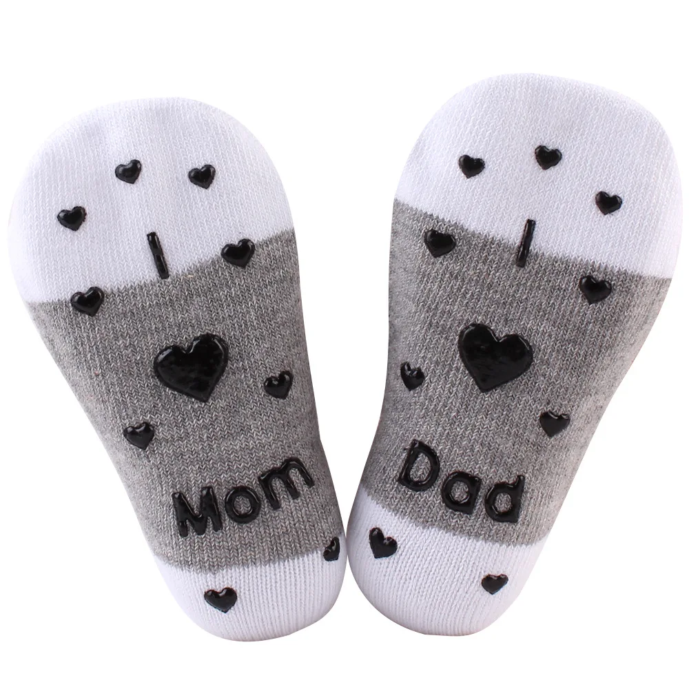 Infant Baby socks Boy Girl Anti Slip Floor Socks Love Mama Papa Letter Socks Soft comfortable Calcetines de bebe 1pair=2pcs