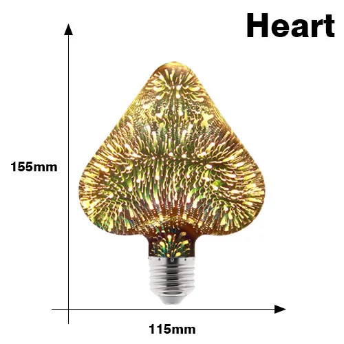 Heart 3D звезда 220V E27 Светодиодная лампа Эдисона лампада ST64 A60 G80 G95 G125 Алмазный в форме сердца Форма праздничный новогодний декор светодиодный потолочный светильник - Испускаемый цвет: Heart