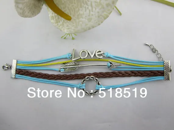 Free Shipping!6pcs/lot!2013 Summer Antique Silver Letter LOVE Arrow circle Charm Bracelet Personalized Friendship Jewelry O-623 | Украшения
