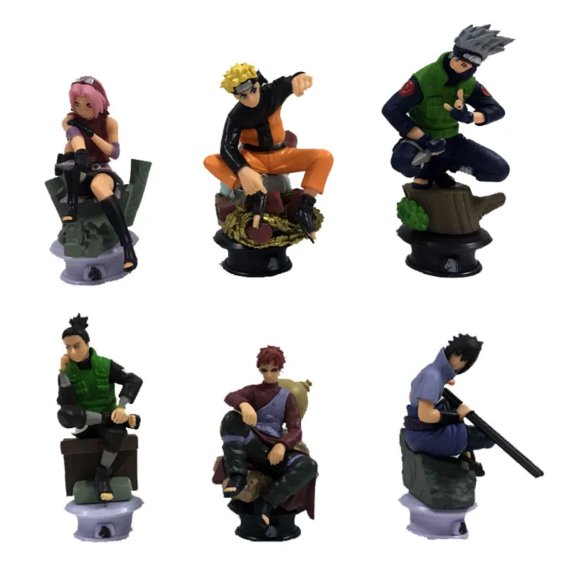 6 шт./компл. Naruto Uzumaki Kakashi Sasuke Gaara Sakura 8 см Шахматный набор Аниме ПВХ Фигурки японская