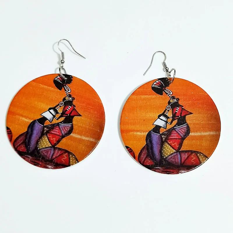 60 см африканские деревянные оригинальные красочные серьги Болливуд винтажные