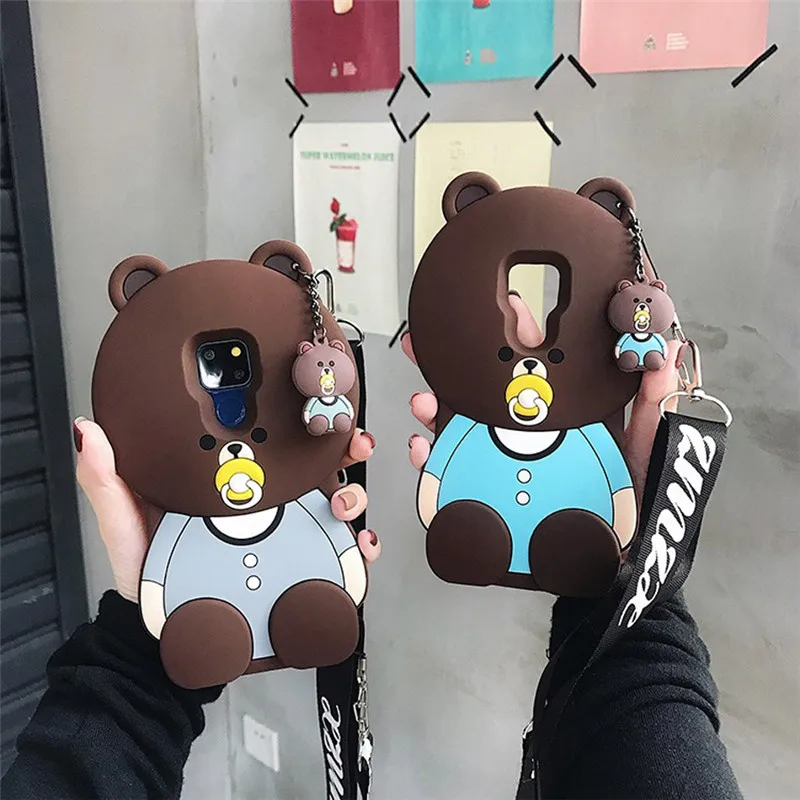 Силиконовый чехол с 3D медведем на плечо для huawei mate 20 10 9 pro lite P20 pro honor 10 8X9 чехол противоударный мягкий чехол для телефона