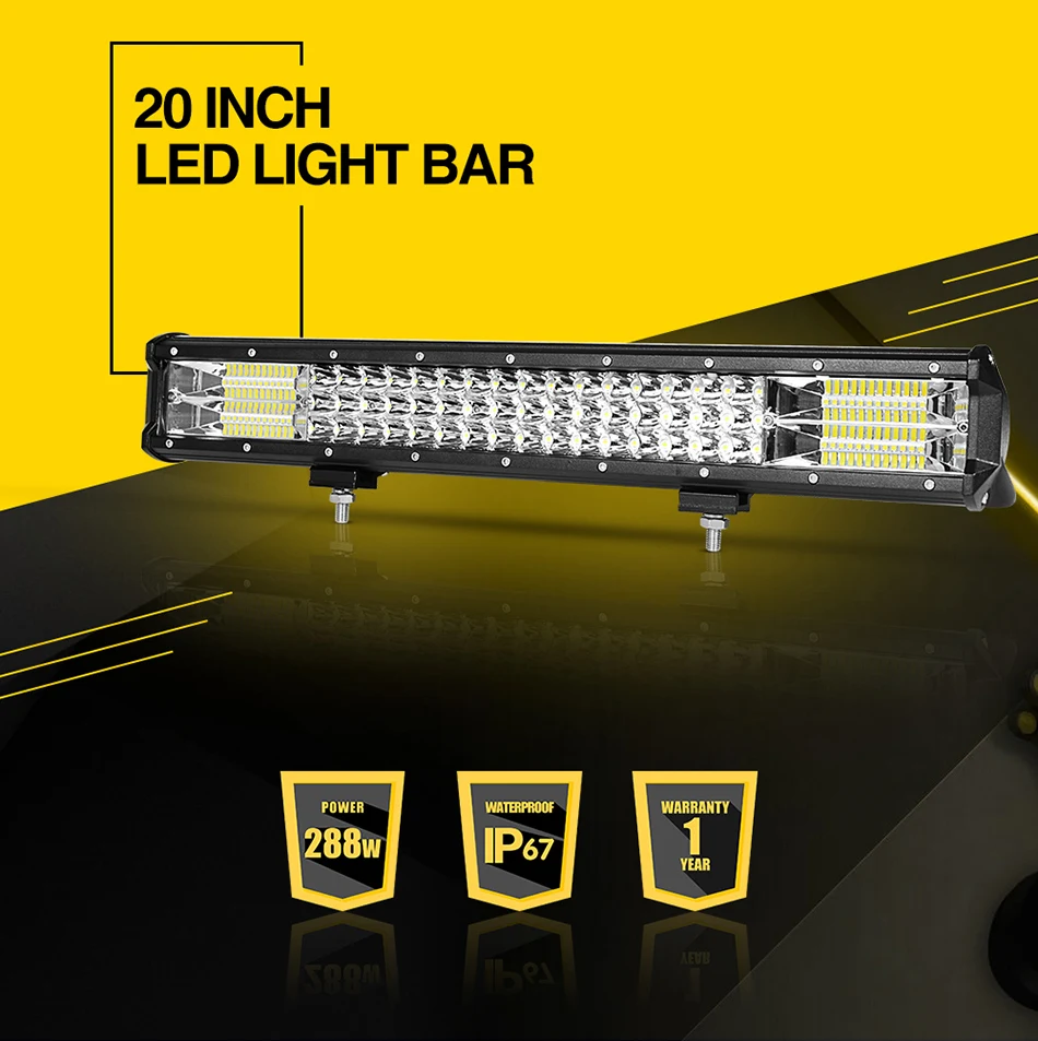 Светодиодный 12V 24V бар 20 ''23 дюймов 288 Вт 324W Противотуманные фары рабочего освещения для автомобиля Трактор Лодка OffRoad бездорожье 4WD 4x4 грузовик внедорожник ATV дальнего света