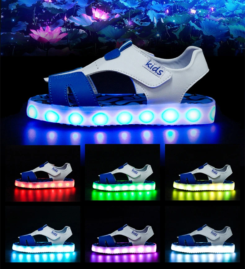 Сандалии для мальчиков и девочек с usb зарядкой детская обувь со светодиодной