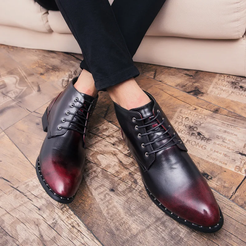 Мужская деловая обувь из натуральной кожи в британском стиле красного вина 2019 |