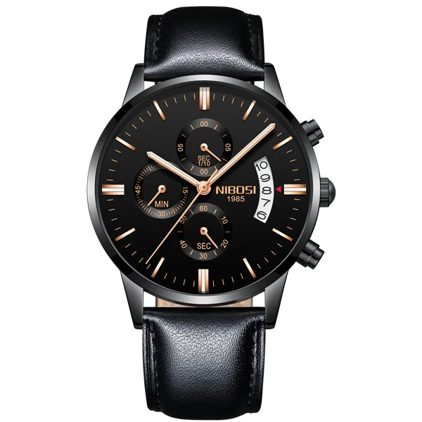 Black Gold-Hand L NIBOSI Relogio Masculino A Prova d'gua Grande часы мужские роскошные брендовые полностью Стальные кварцевые часы мужские кожаные часы с хронографом - Цвет: Black Gold-Hand L