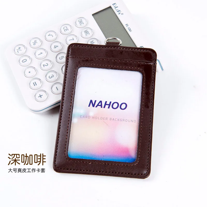 NAHOO Lanyards держатель для Id бейджа с именем пластиковый бейдж из натуральной кожи держатель для карт Вертикальный чехол для кредитных карт - Цвет: Dark Brown