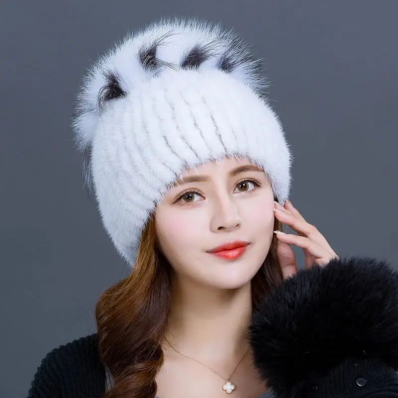 Женская меховая шапка из норки и лисы|fur cap|caps for womenwinter cap women |