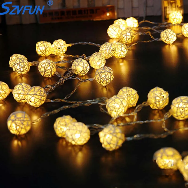 Гирсветильник да Szvfun с ротанговыми шариками 2 5 м 20 светодиодов|rattan ball string|20 led fairy