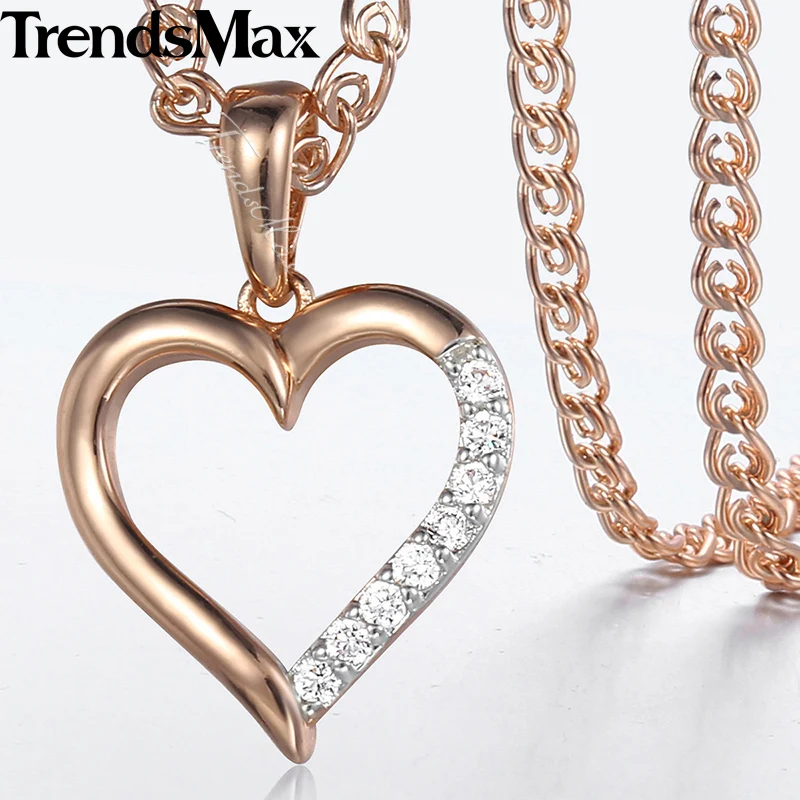 Trendsmax женское ожерелье подвеска в виде сердца со льдом проложенные Стразы роза