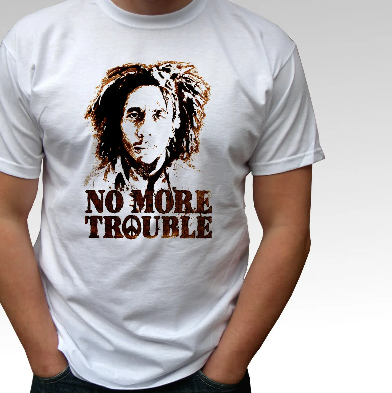 

Bob Marley No More Trouble White T Shirt Rasta Reggae Top Mens New 2019 Fashion Men Summer Style T Shirt Cool Tees