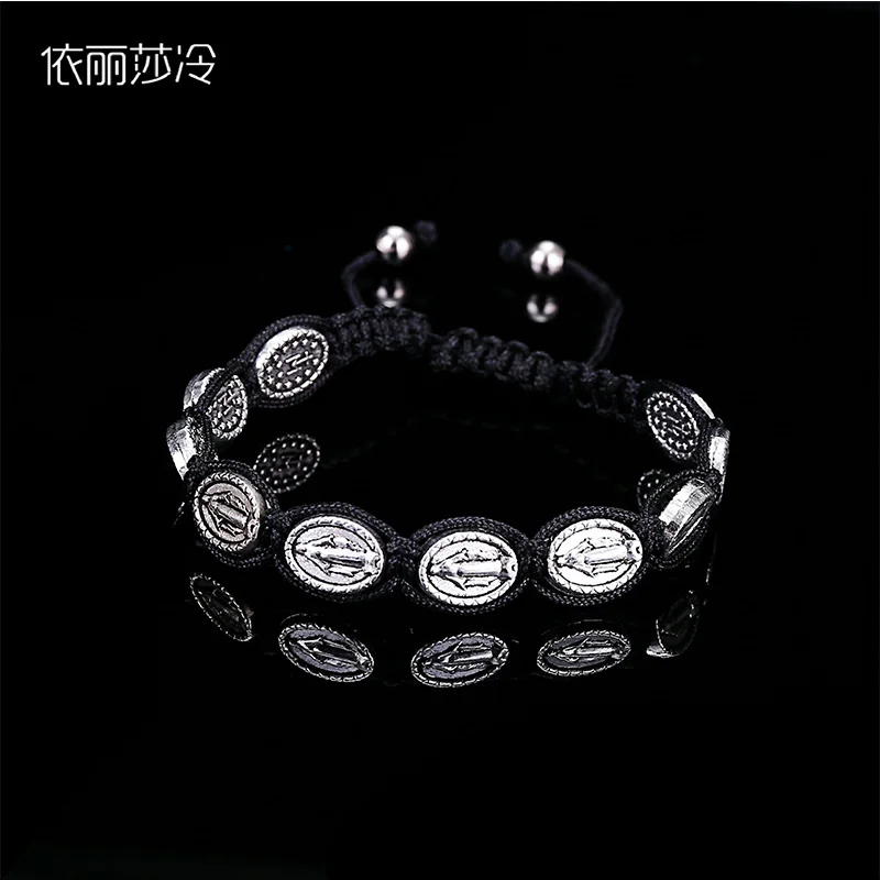 Плетеный католический браслет ручной работы металлический с бусинами Св. Марии