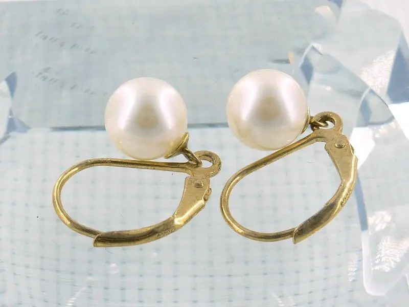 7 5 мм aaa + КЛАСС БЕЛЫЙ akoya круглые жемчужные висячие серьги 14 k/20 рычаг задняя