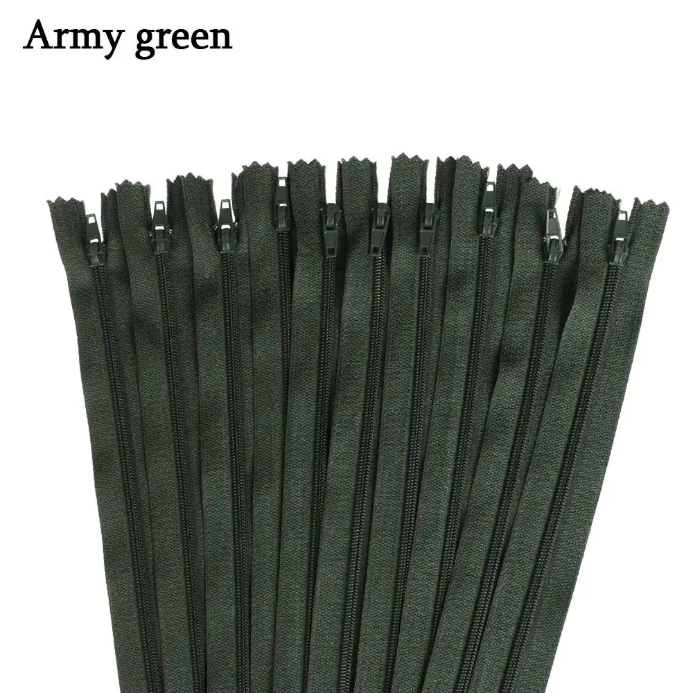 army green 10 шт./лот красочные нейлоновые катушки молнии портной одежды шитье близкого конца ручной работы для брюк одежды DIY аксессуары - Цвет: army green