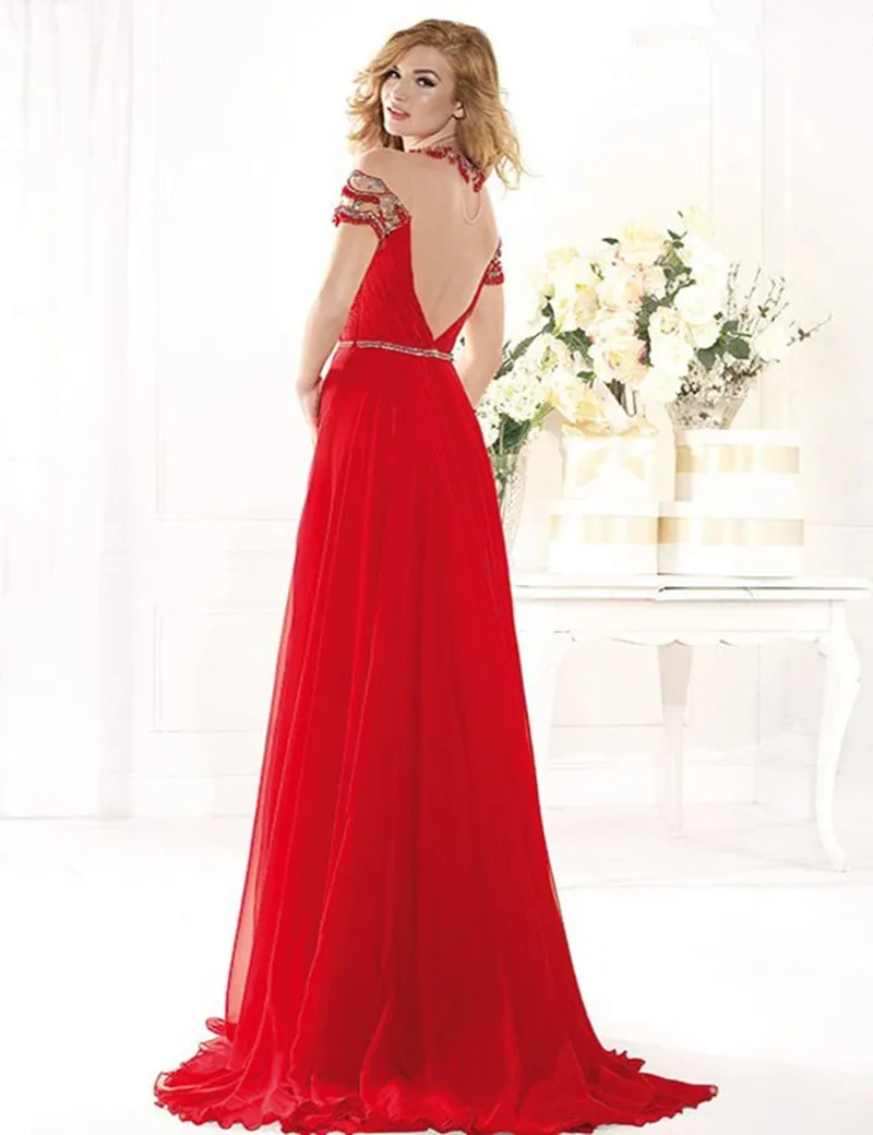 Elegant Beading Crystal Short Sleeves Long A Line Cheap Evening Party Dresses Plus Size Prom 2017 Vestido De Festa | Свадьбы и