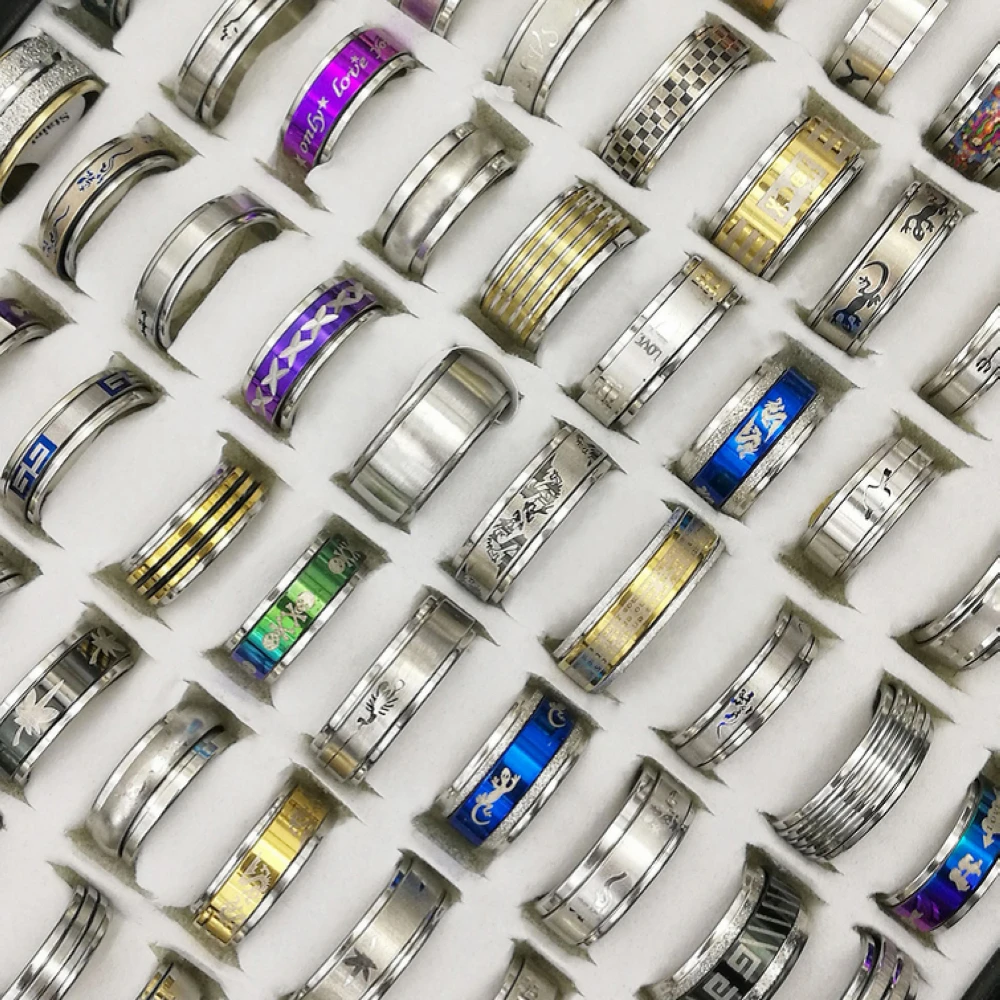 P0010 50pcs/Pack Factory Cheaper Promotion Stainless Steel Top Grade Men Women Pop Ring Gold Silver Jewelry Accessories | Украшения и
