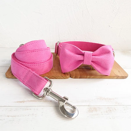 Bow Tie Collar Leash MUTTCO розничная анти-потери аксессуары для собак персонализированные собаки ID бирка Воротник Розовый Выгравированный ошейник поводок набор 5 размеров UDC076 - Цвет: Bow Tie Collar Leash