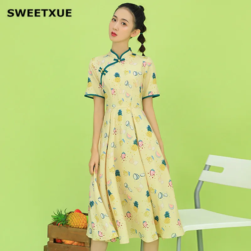 Женское винтажное платье Sweet Xue свободные платья для пляжного отдыха с коротким