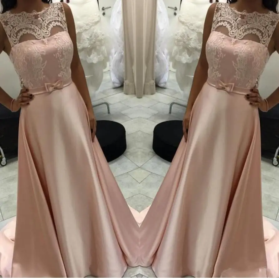 Robe de soiree индивидуальный заказ без рукавов розовые кружевные вечерние платья ТРАПЕЦИЕВИДНОЕ длинное атласное вечернее платье Формальное вечернее платье - Цвет: picture