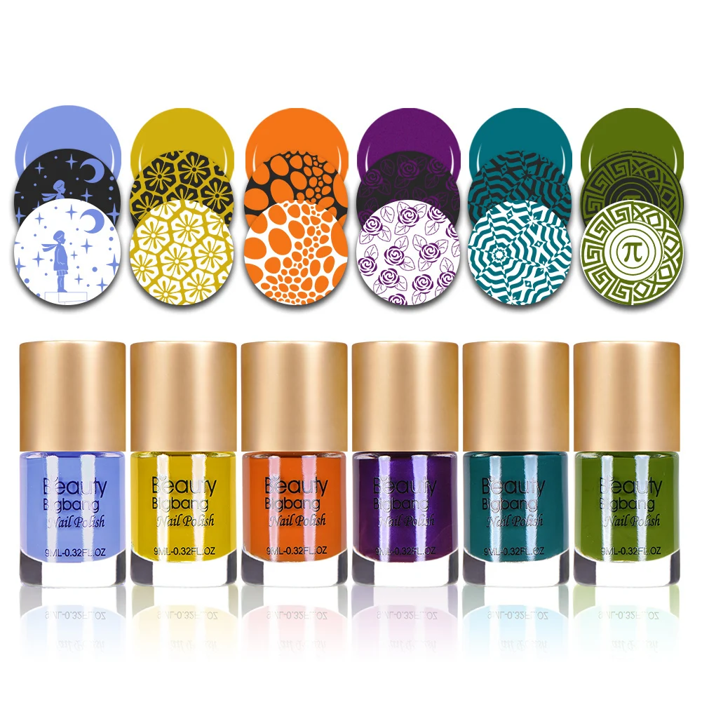 Лак для ногтей BEAUTYBIGBANG, 1 бутылка, 6 цветов, лак для ногтей, гель для тиснения ногтей, цветной лак для ногтей