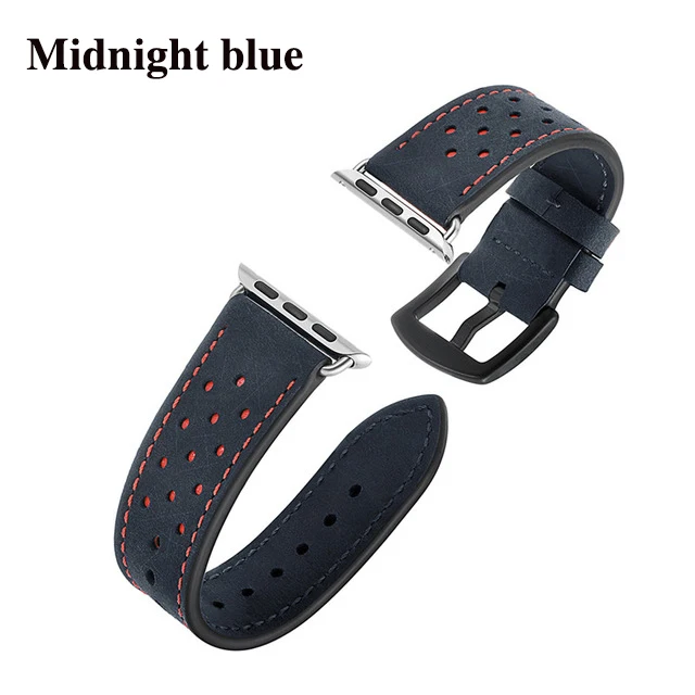 Midnight blue Сменный ремешок из натуральной кожи для Apple Watch Band 44 мм 40 мм 42 мм 38 мм спортивный дышащий ремешок для часов iWatch Series 5 4 3 2 - Цвет ремешка: Midnight blue