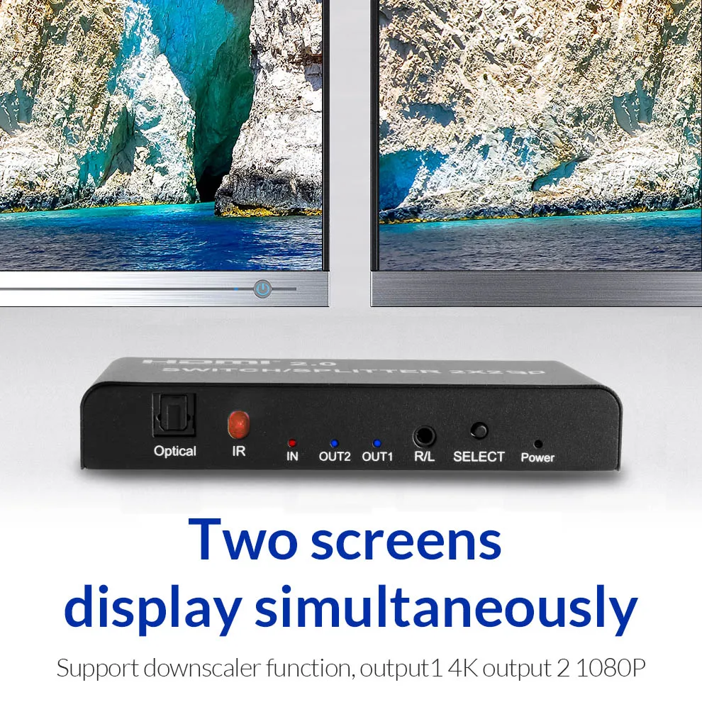 Unnlink HDMI 2,0 2 в 2 Выход HDMI переключатель сплиттер 2x2 оптический 3,5 мм HDCP2.2 4 k@ 60 Гц HDR+ 1080P приемник для ТВ проектора ps4 xbox