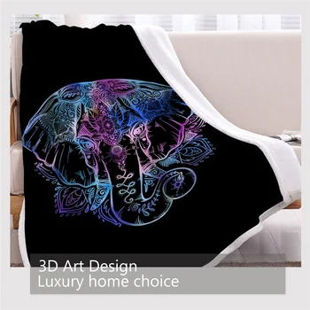 BlessLiving Neon Elephant Blanket Mandala Lotus Sherpa Flannel Fleece Throw Blanket Reversible Soft Bedding for Adults Kids 4