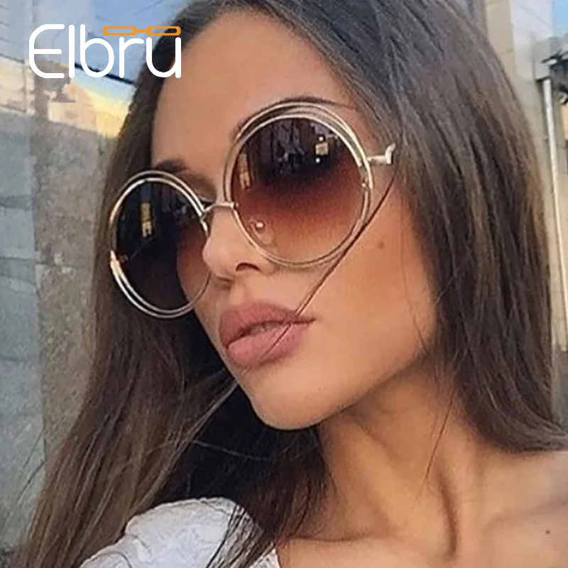 Женские винтажные солнцезащитные очки Elbru круглые зеркальные в металлической