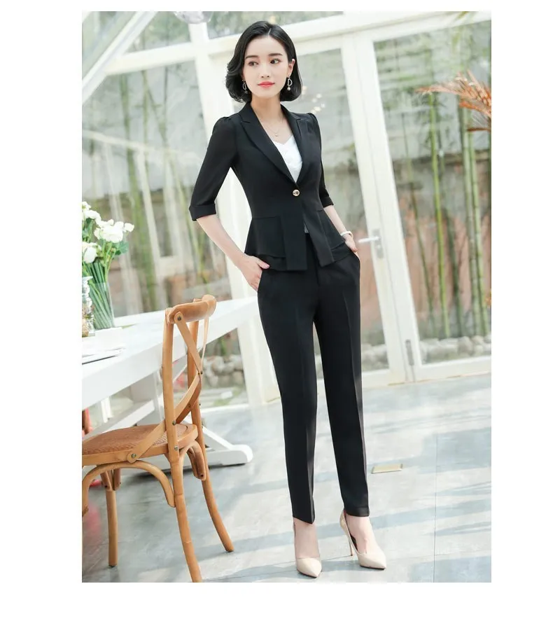 2019 весенне летние официальные женские деловые костюмы с рукавом до локтя в