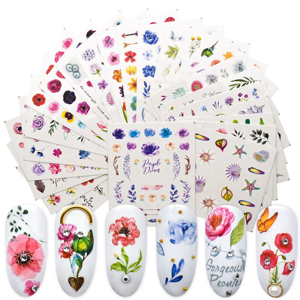 24 шт./компл. Водные Наклейки для ногтей цветочные Фламинго Фруктовые