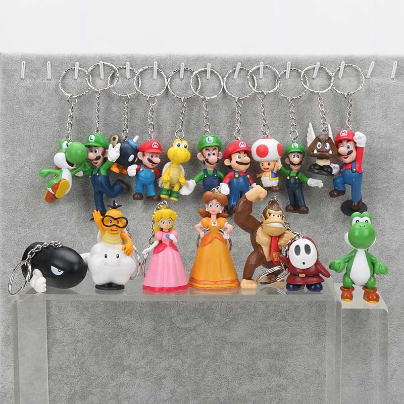 5 комплектов Super Mario Bros 5 комплектов 1 комплект = 18 шт 1,2 ''-2,6'' Супер Марио Bros экшн-фигурка Луиджи подарок - Цвет: keychain set