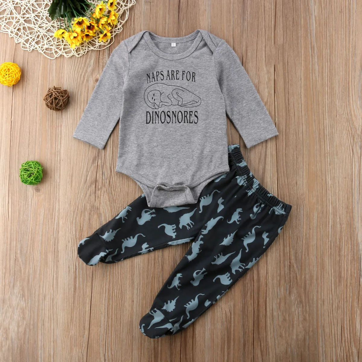 2018 New Brand Cotton Cute Long Sleeve Newborn Toddler Baby Boys Girls Dinosaur Romper Tops Pants Set Kids Outfits 0- 24 M | Детская
