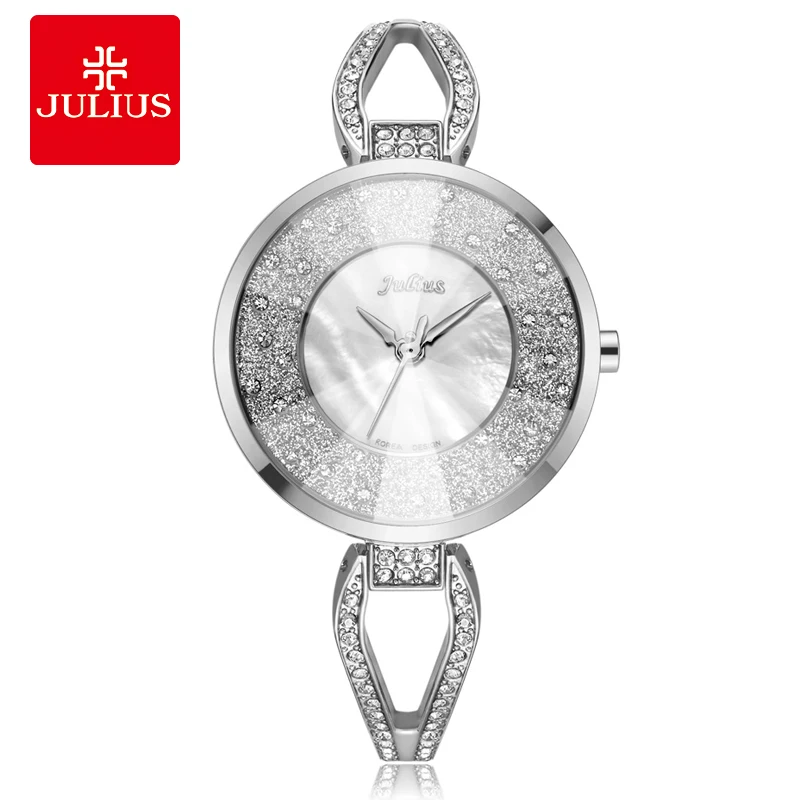 Женские наручные часы Julius элегантные сверкающие золотого и серебряного цветов с