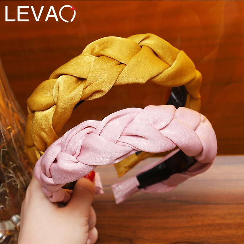 LEVAO Aututmn Зимняя повязка на голову Женская атласная плетеная аксессуары для волос