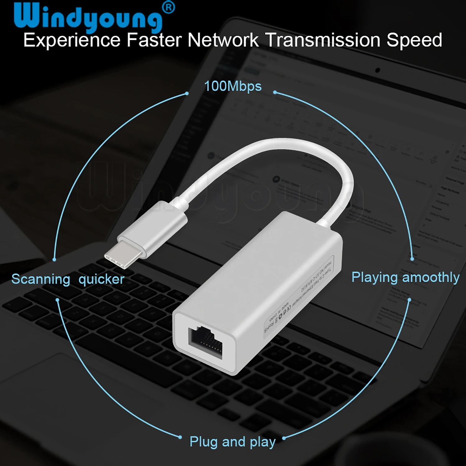 Ethernet адаптер USBC 10/100 Мбит/с Тип C RJ45|USB-хабы| |
