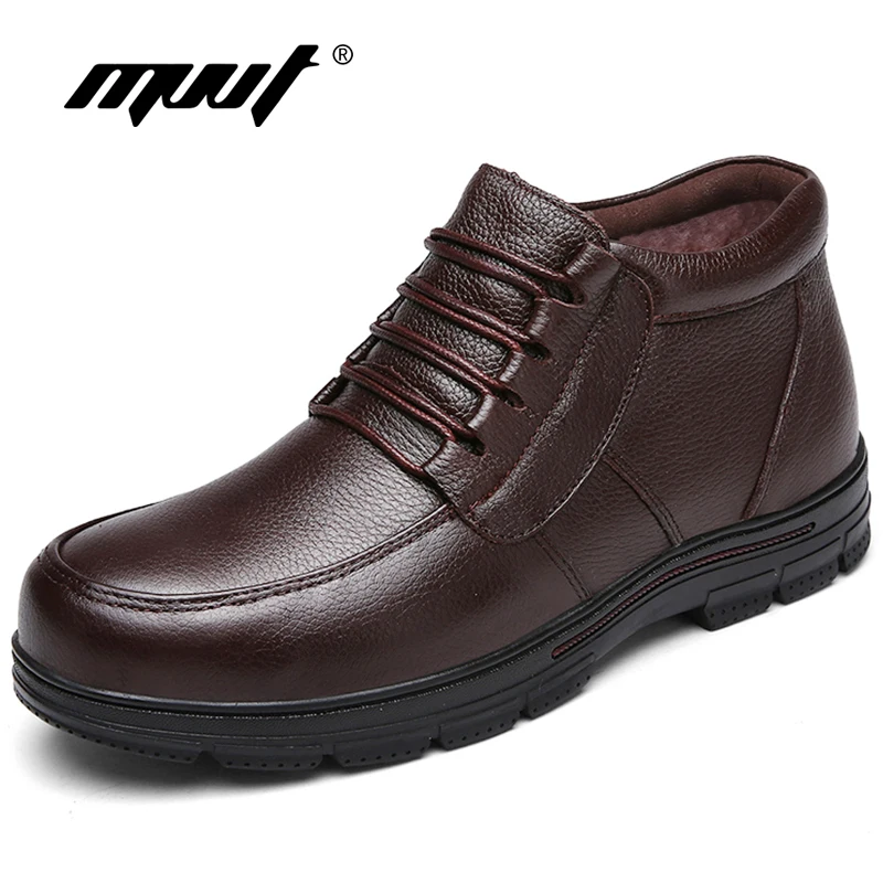 MVVT/мужские зимние ботинки с мехом теплые мужские из натуральной кожи на