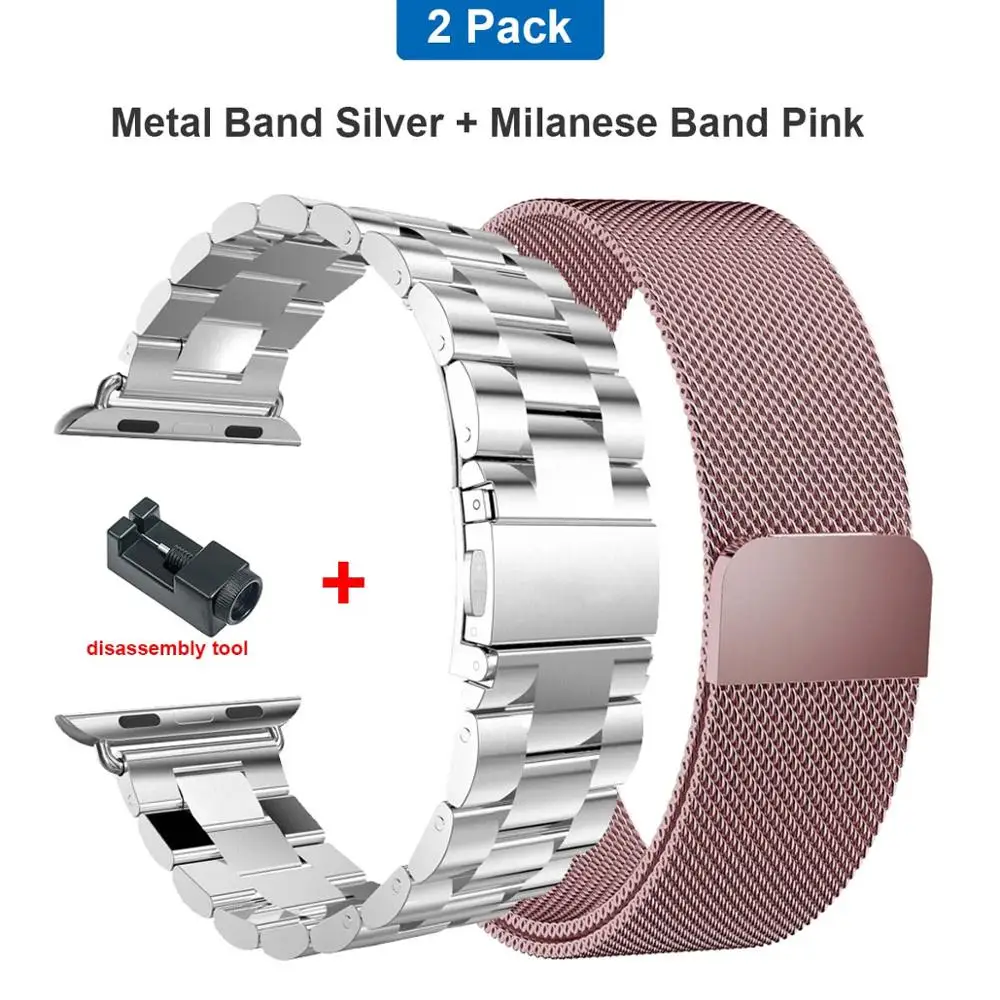 Silver pink Металлический Нержавеющая сталь Миланский Браслет, Браслет для наручных часов Apple Watch 44 мм 40 мм, ремешок для наручных часов iWatch серии 4/3/2/1, 42 мм, 38 мм, ремешок для часов - Цвет ремешка: Silver pink