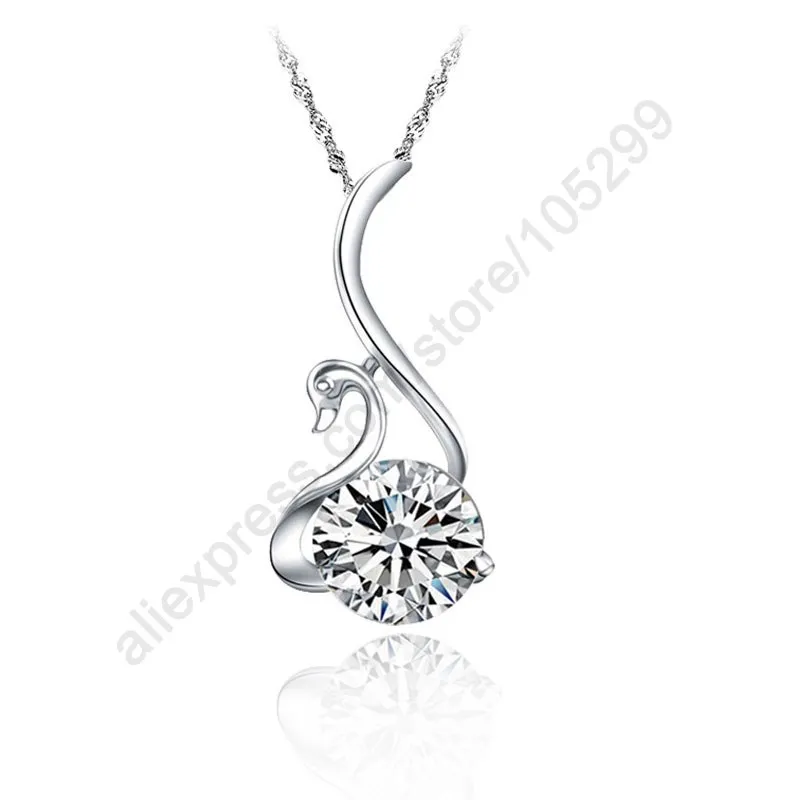 

New Single Cubic Zirconia S925 Sterling Silver Jewelry Swan CZ Pendant Necklace With 18" Singapore Chain Woman Nice Gift