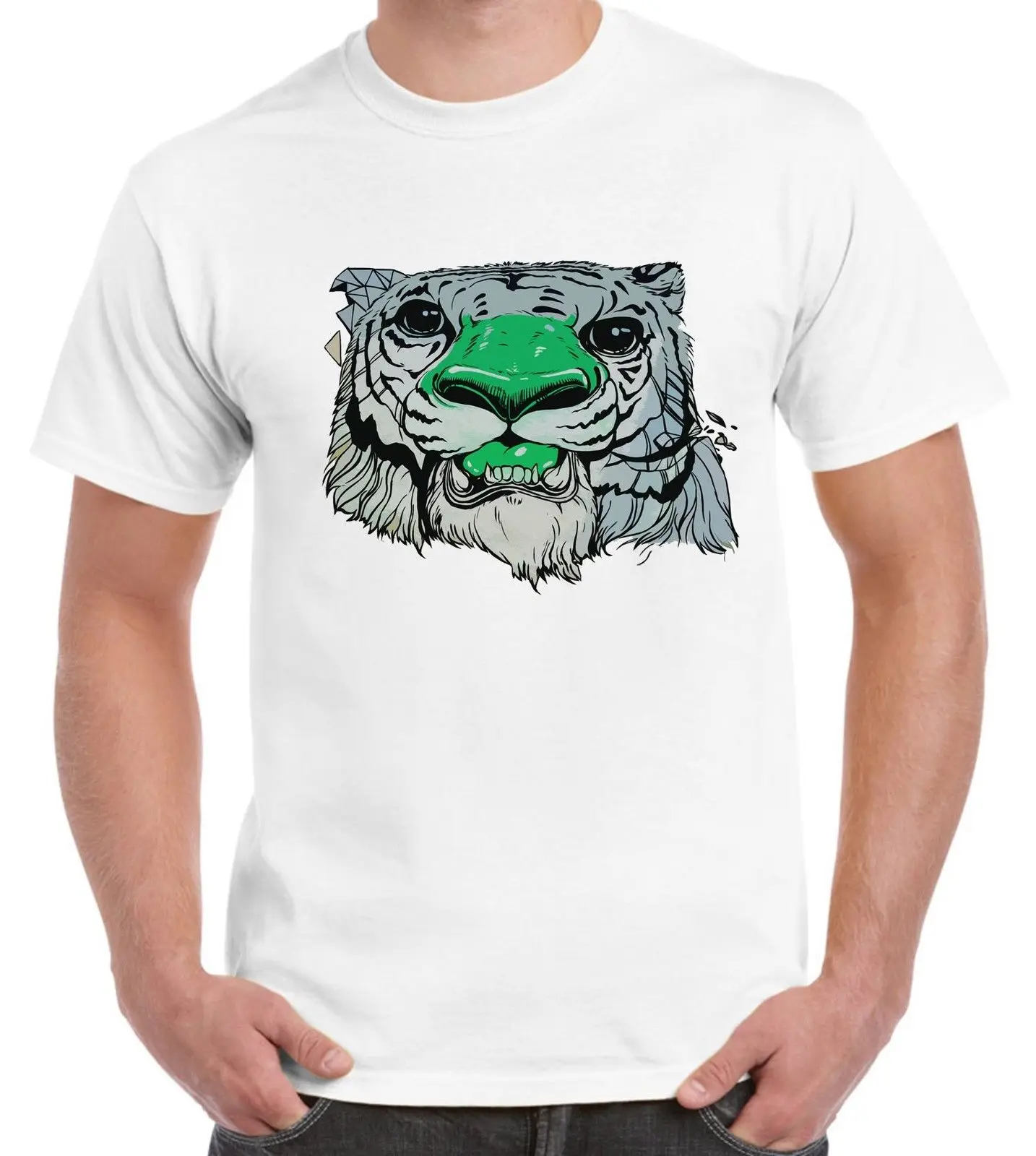 Граффити Тигр Для мужчин футболка 100% хлопок Юмор Мужчин Crewneck футболки Новинка