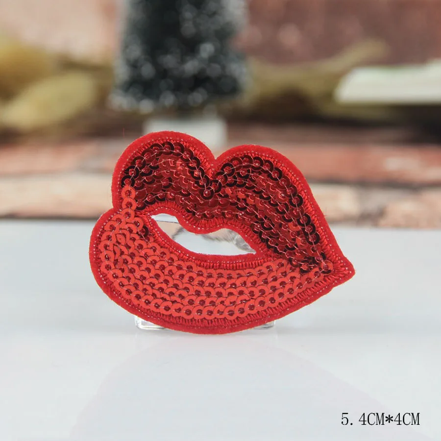 PF 7pcs/lot Sequin Patch Lipstick Flower Patches for Cloth Embroidery Badges on Backpack Dress Applique Decoration Sticker AD002 | Дом и сад