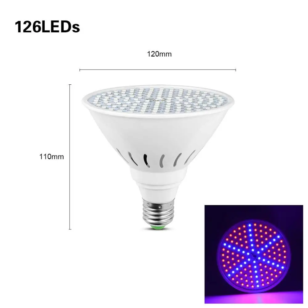 126LEDs Светодиодный светильник для роста растений, цветов, полный спектр, светодиодный светильник для выращивания, E27 лампа с держателем на зажиме, гидропоника, фито-лампа - Испускаемый цвет: 126LEDs