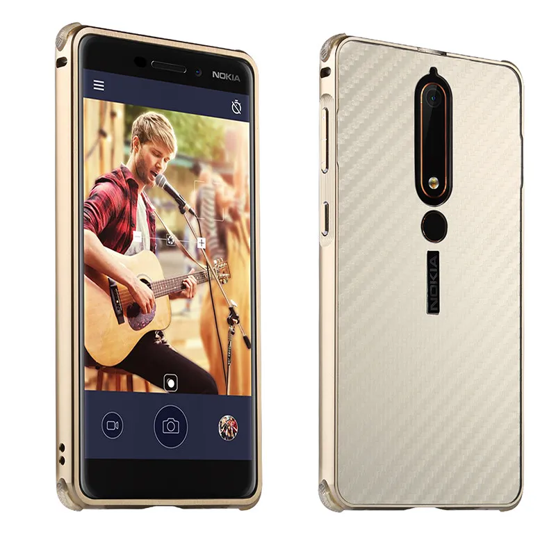 Роскошное Гальванопокрытие металлический бампер для Nokia 6,1 чехол противоударный PC задний Чехол из углеродного волокна чехол для телефона для Nokia 6() задняя крышка